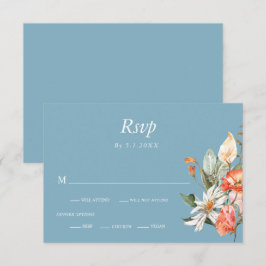 Carte RSVP Dusty Blue et Coral Rose Floral Wedding