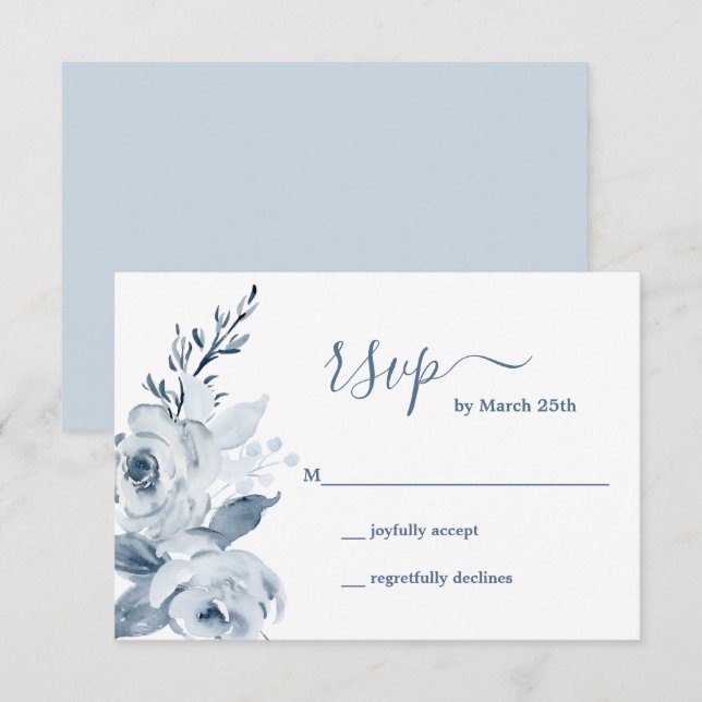 Carte RSVP Dusty Blue Floral (Devant / Derrière)