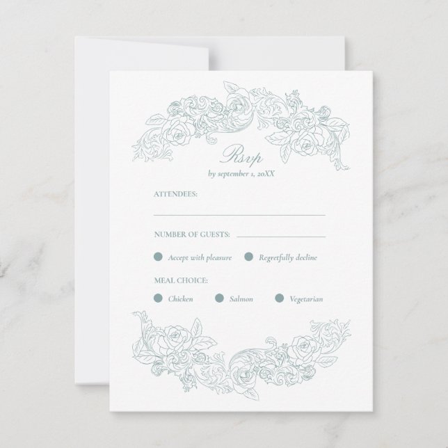 Carte RSVP Dusty Blue Rococo Meice Choice (Devant)