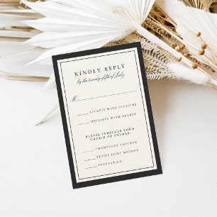 Carte RSVP Ecru et Noir Mariage avec choix aliment
