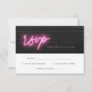 Carte RSVP électrique noir et rose néon brillant