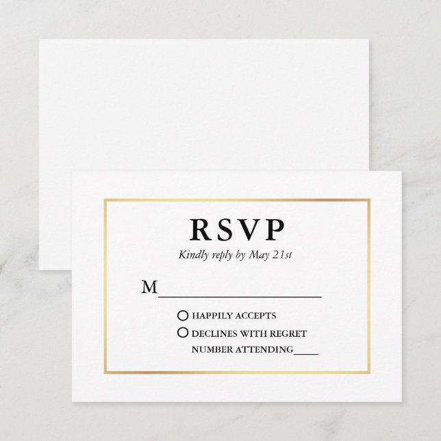 Carte RSVP Elegant Black Gold Frame moderne (Devant / Derrière)