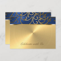 Carte RSVP Elegant Blue and Gold Filigree