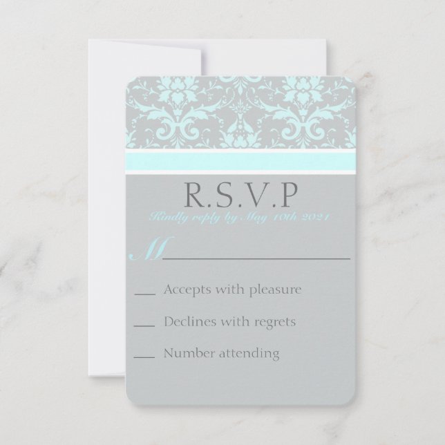 Carte RSVP Elegant Blue Damask (Devant)