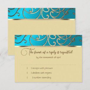 Carte RSVP Elegant Turquoise Blue Gold Filigree