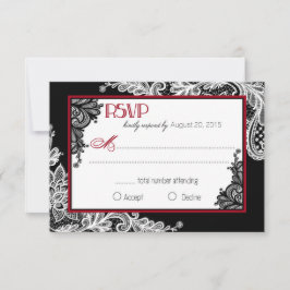 Carte RSVP élégante en dentelle noire et blanche