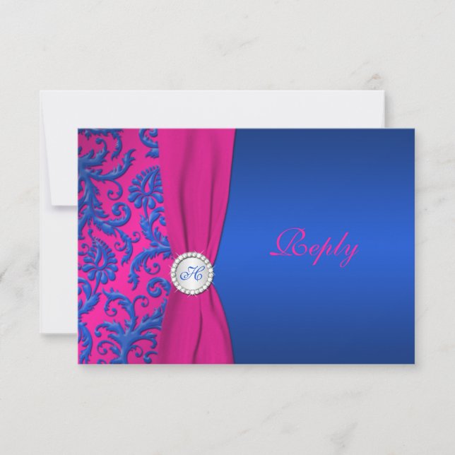 Carte RSVP en damas cobalt et fuchsia (Devant)