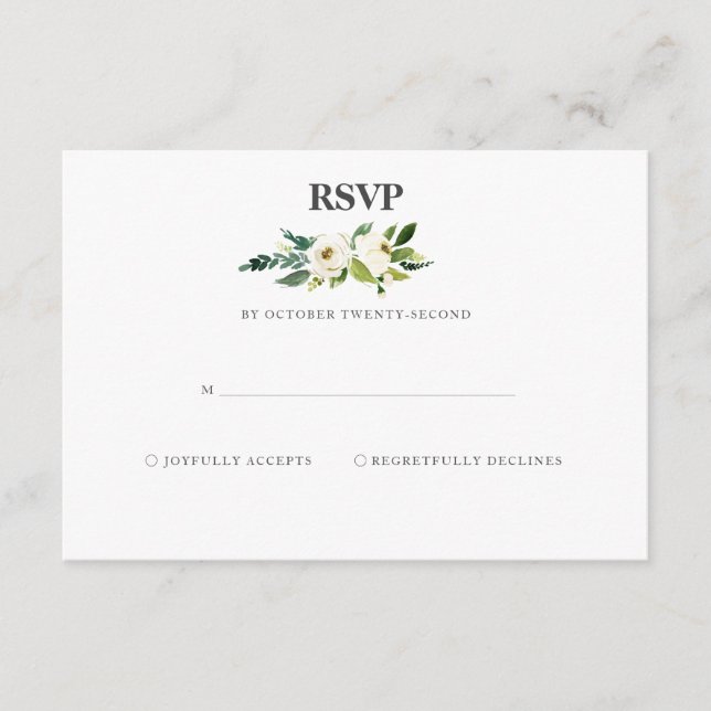 Carte RSVP en fleurs blanches (Devant)