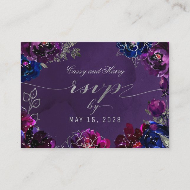 Carte RSVP en ligne Amethyst Sapphire Jewel Tone (Devant)