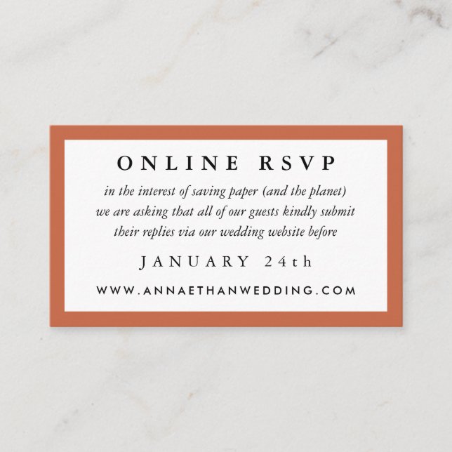 Carte RSVP en ligne Mariage cadre rouge Terracotta (Devant)