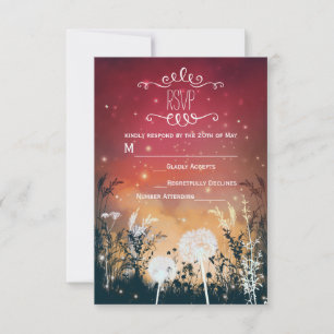 Carte RSVP enchantée Red Night Sky Stars & Foliage