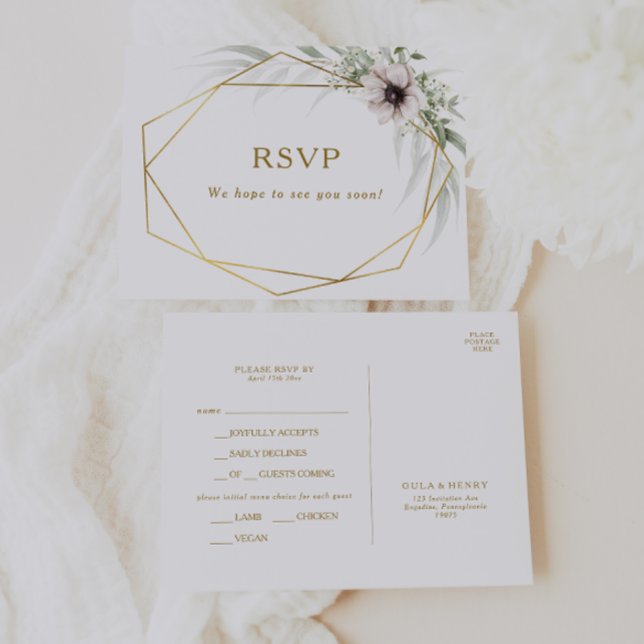 Carte RSVP Eucalyptus Gold Géométrique Menu Choix (Créateur téléchargé)