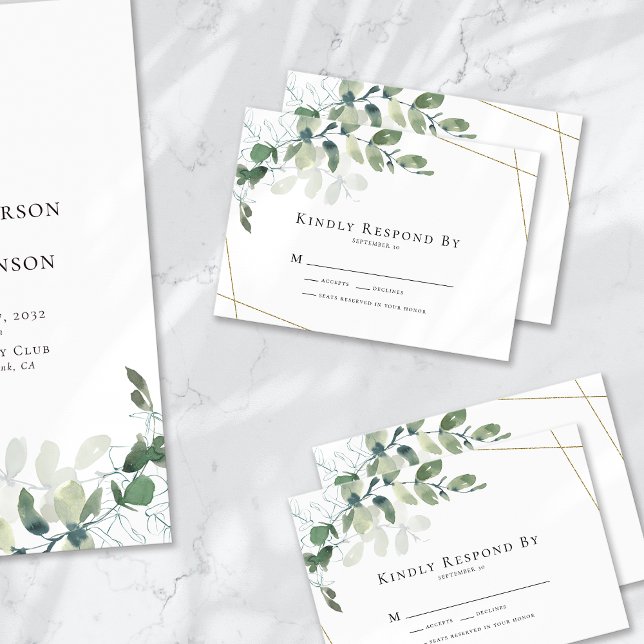 Carte RSVP Eucalyptus Gold Wedding (Créateur téléchargé)