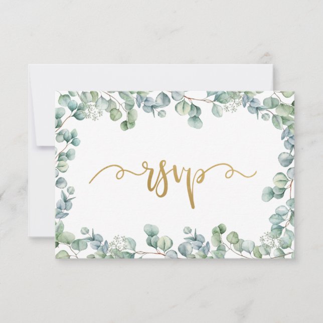 Carte RSVP Eucalyptus Green et Gold Wedding (Devant)