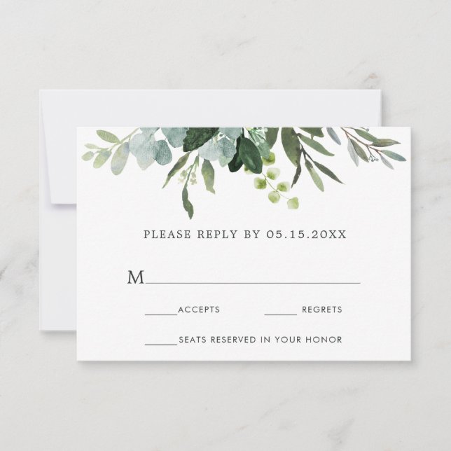 Carte RSVP Eucalyptus Green Foliage Wedding (Devant)