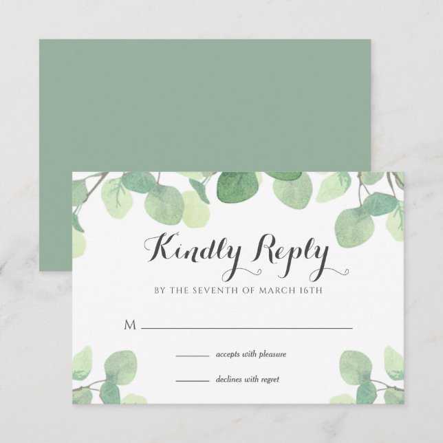 Carte RSVP Eucalyptus Greenery Floral Wedding (Devant / Derrière)