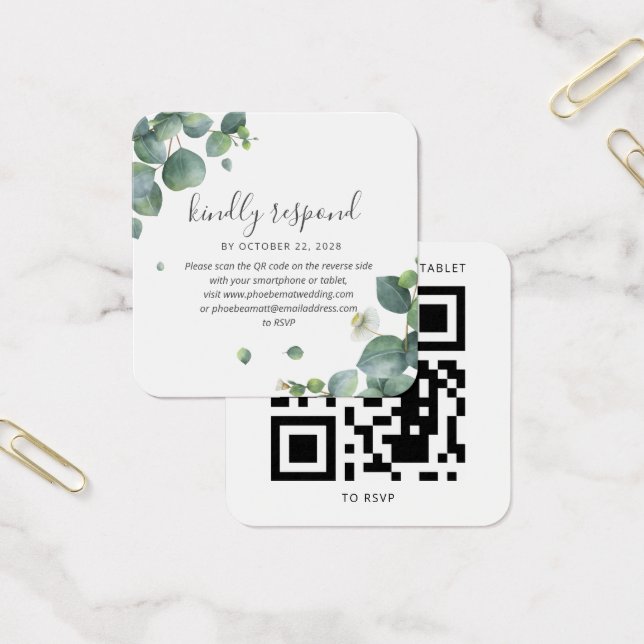 Carte RSVP Eucalyptus Greenery Mariage QR Code (Bureau)