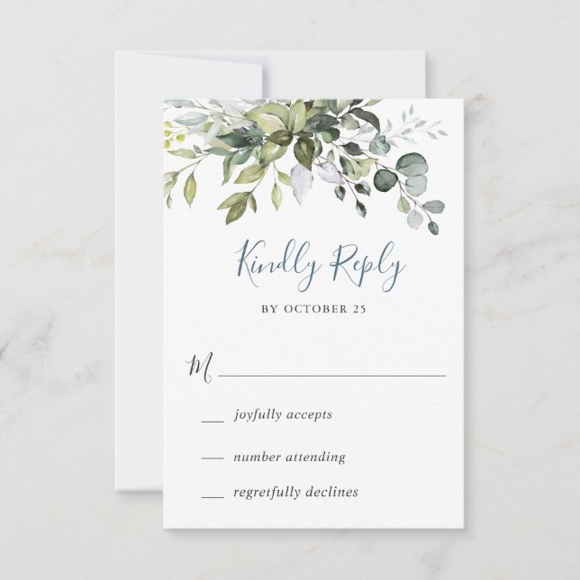 Carte RSVP Eucalyptus Watercolor Greenery Wedding (Devant)