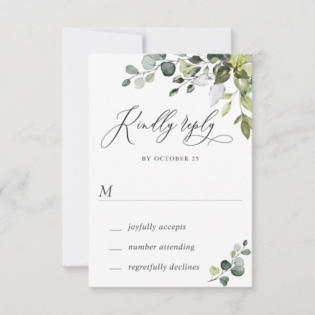 Carte RSVP Eucalyptus Watercolor Greenery Wedding (Devant)