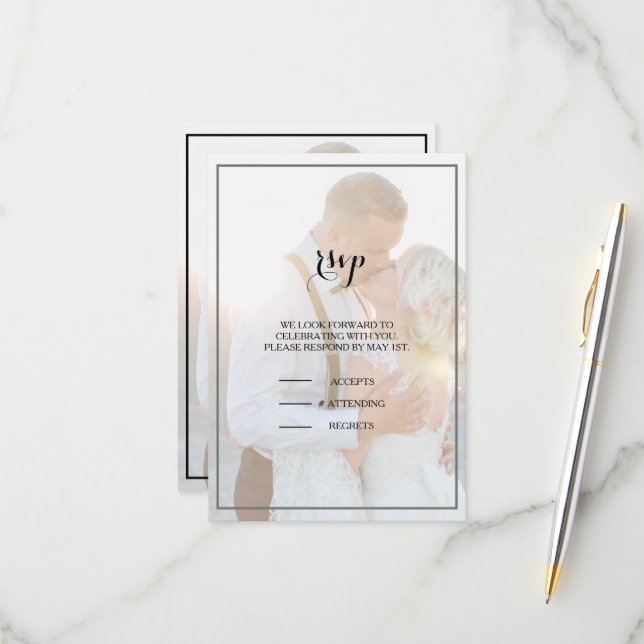 Carte Rsvp Faux Vellum Elégante Moderne (Devant/Arrière en situation)