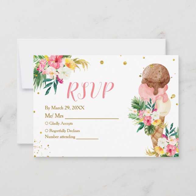 Carte RSVP Fête des mariées de glace tropicale flo (Devant)