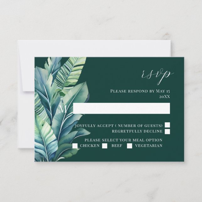 Carte RSVP Feuille de mariage folie exotique tropi (Devant)