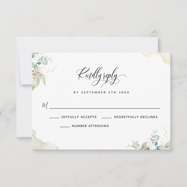 Carte RSVP Feuille Eucalyptus Elégant (Devant)