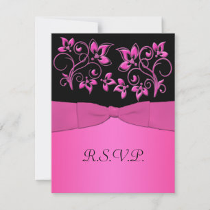 Carte RSVP Fleur Rose, Noir RIBBON IMPRIMÉE