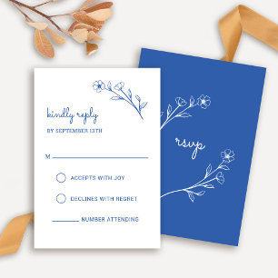 Carte RSVP fleur sauvage en bleu Cobalt