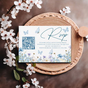 Carte RSVP Fleur sauvage Fête des mariées bleue QR