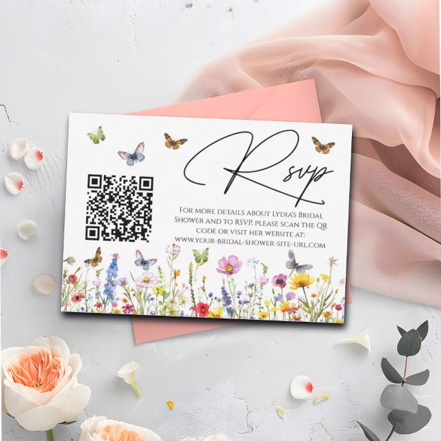 Carte RSVP fleur sauvage Fête des mariées QR Code (Créateur téléchargé)