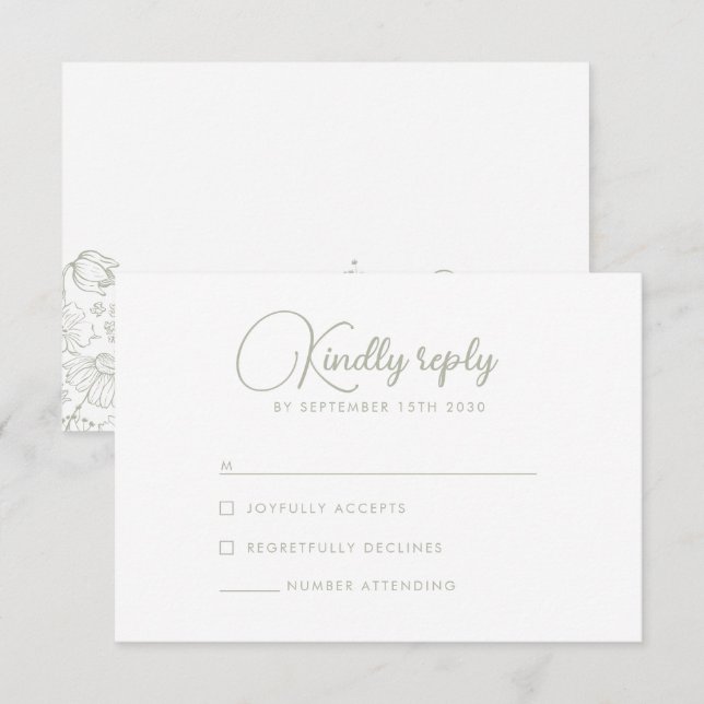 Carte RSVP Fleur sauvage Sage Green Elegant Weddin (Devant / Derrière)