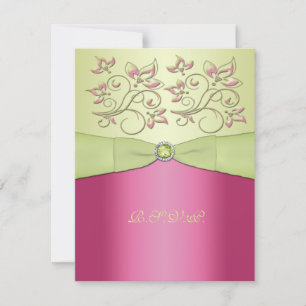 Carte RSVP Fleur Verte RIBBON rose IMPRIMÉE