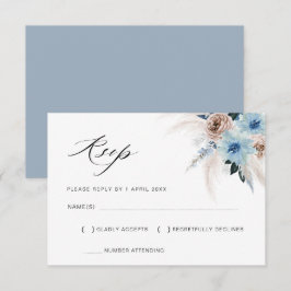 carte RSVP fleurie Pampas beige bleu poussiéreux