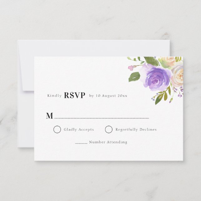 carte RSVP fleurie violette (Devant)