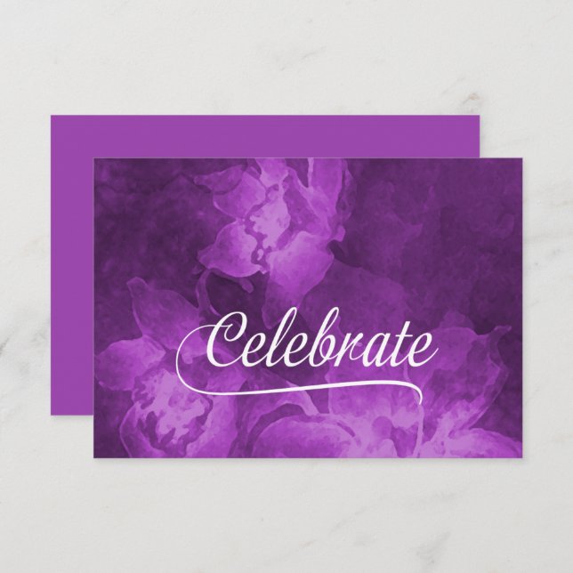 Carte RSVP Fleurs d'aquarelle violette (Devant / Derrière)
