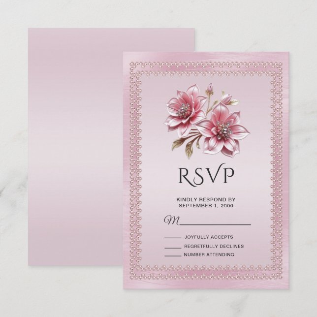Carte RSVP Fleurs Roses Modernes (Devant / Derrière)