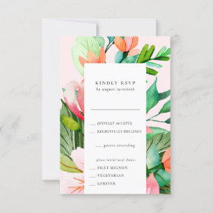 Carte RSVP Fleurs tropicales avec choix de repas