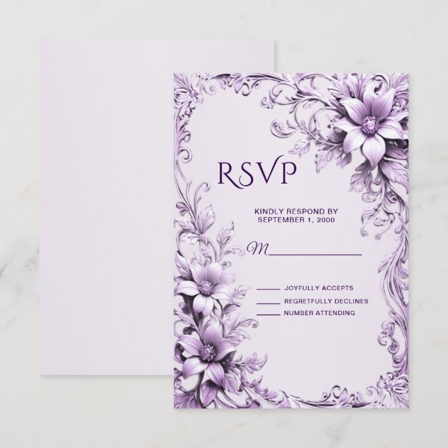 Carte RSVP Fleurs violettes élégant (Devant / Derrière)