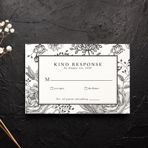 Carte RSVP Floral Black Elegant Wedding