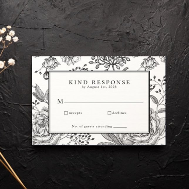 Carte RSVP Floral Black Elegant Wedding (Créateur téléchargé)