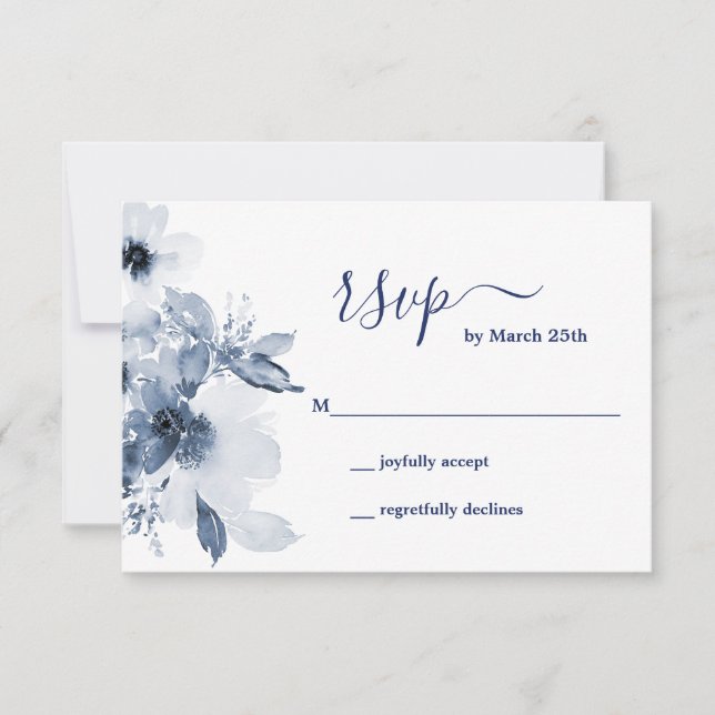 Carte RSVP Floral Bleu (Devant)
