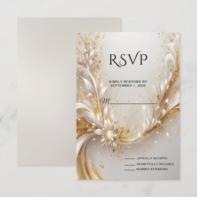 Carte RSVP Floral Or Blanc (Devant / Derrière)