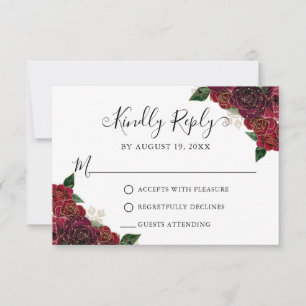 Carte RSVP Floral Red Gold Quinceañera