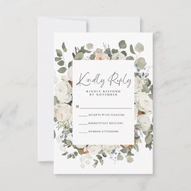 Carte RSVP Florale blanche (Devant)