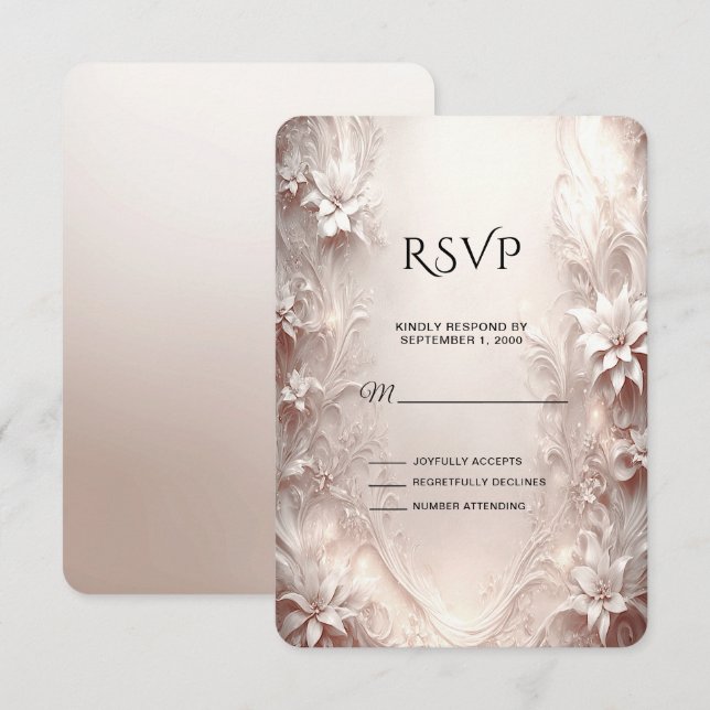 Carte RSVP florale blanche en ivoire (Devant / Derrière)
