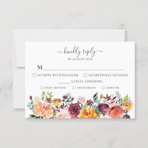 Carte RSVP florale d'automne avec choix de repas