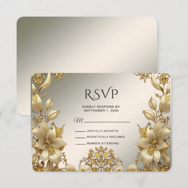 Carte RSVP Florale Dorée (Devant / Derrière)
