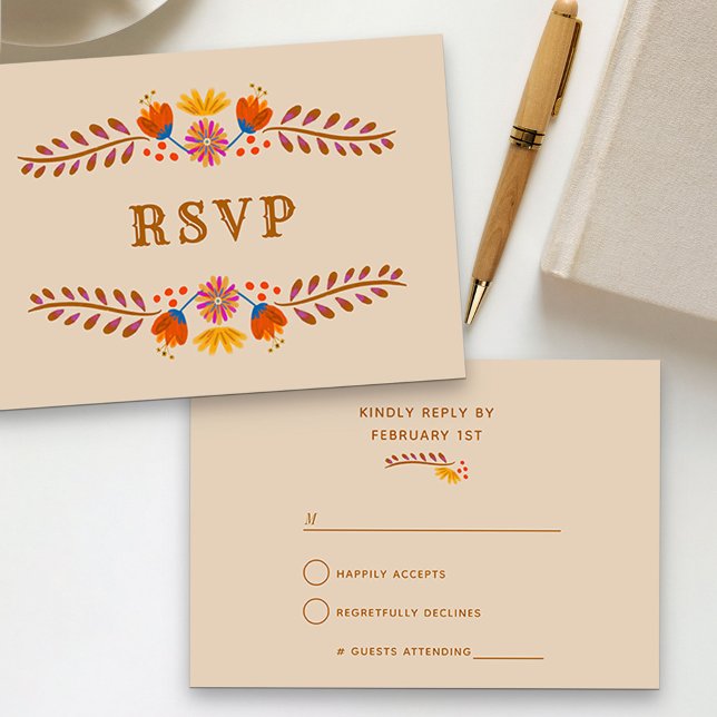 Carte RSVP Florale Mexicaine (RSVP card with western theme from my Mexican Floral Quinceanera collection)