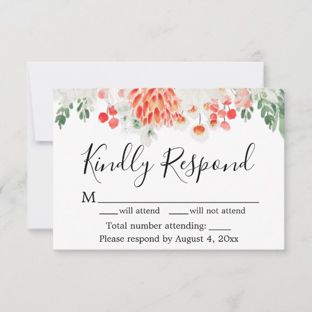Carte RSVP Florale Orange Green Fleur sauvage mode (Devant)